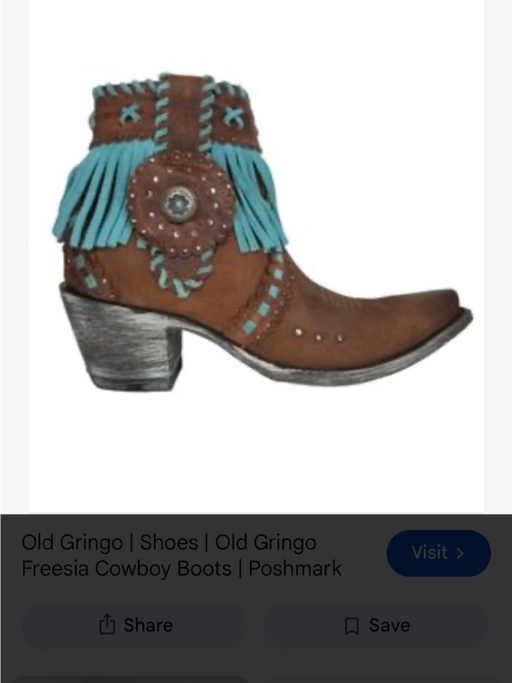 Old Gringo Ivanna Fringe Brn Turquoise Western Ankle Boots 7 made Mexico cowboy